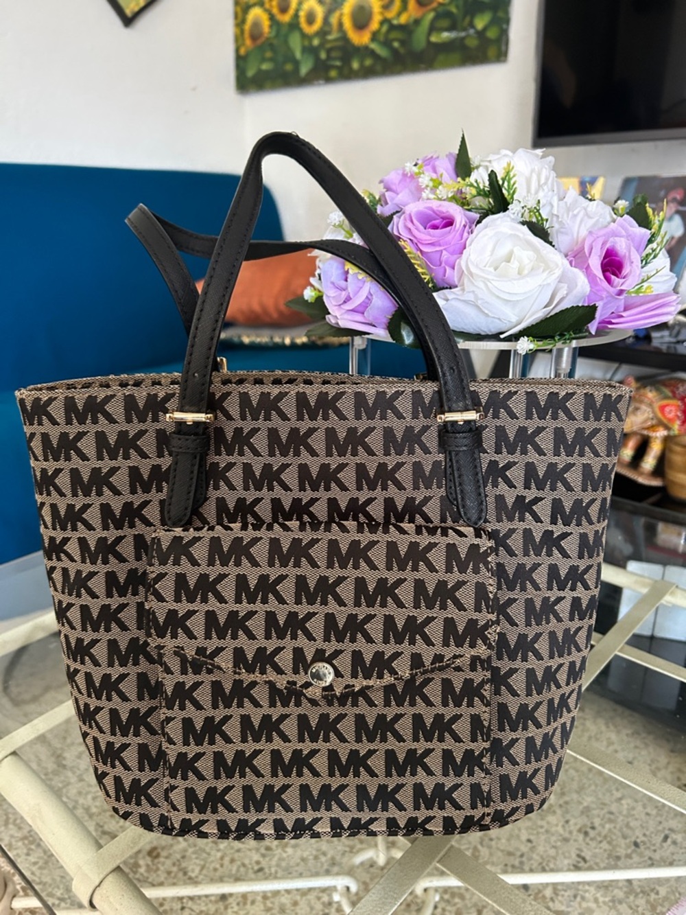 Michael Kors Brown Logo Tote with Black Handles